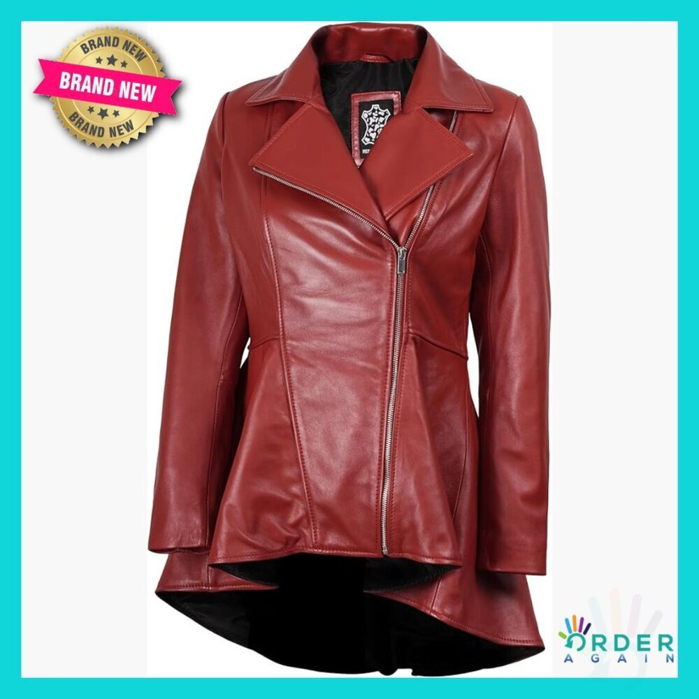 Lambskin Leather Peplum Jacket Women's Classic Chic Tailored Zipper Closure